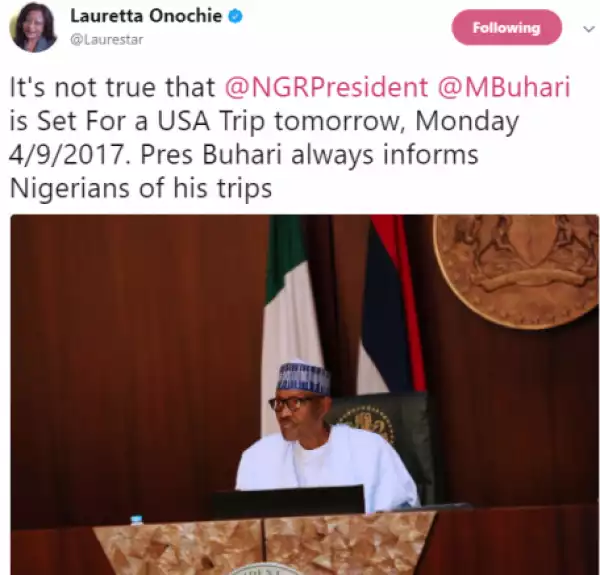 It Is Not True That President Buhari Is Traveling To The US Tomorrow - Lauretta Onochie